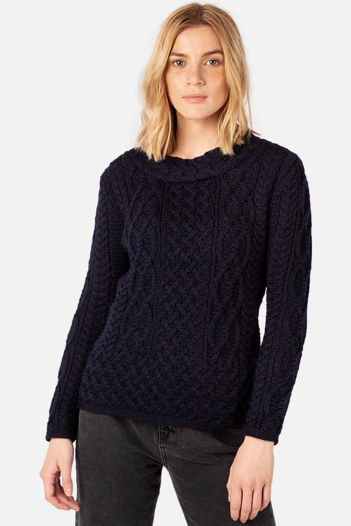 Irelandseye Aran Spindle Blau Damen Pullover Navy Hanseheld De